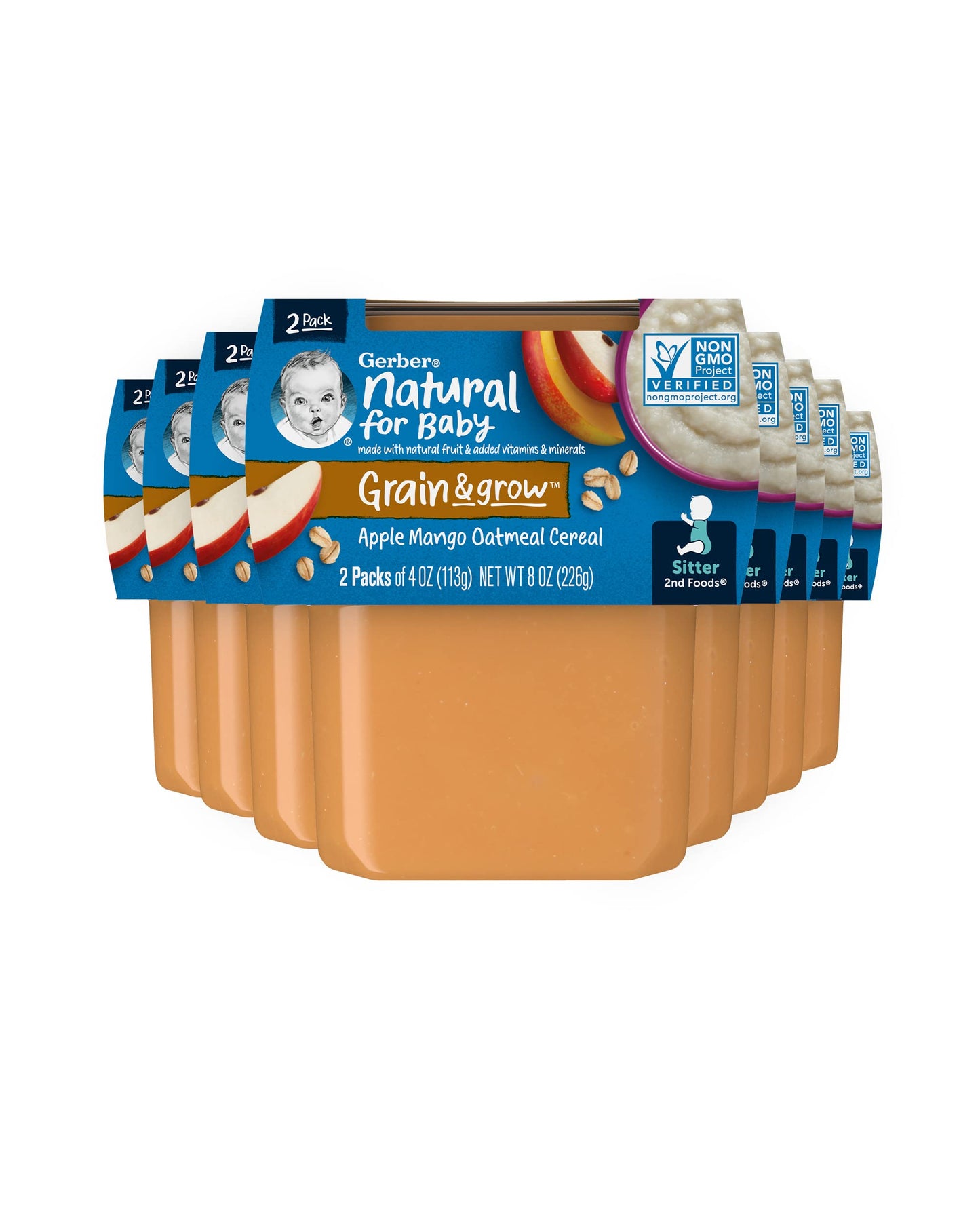 Gerber Baby Food 2Nd Foods, Mixed Cereal, Apples & Mangos With Rice Cereal Puree, 4 Ounce Tubs, 2 Count (Pack Of 8)