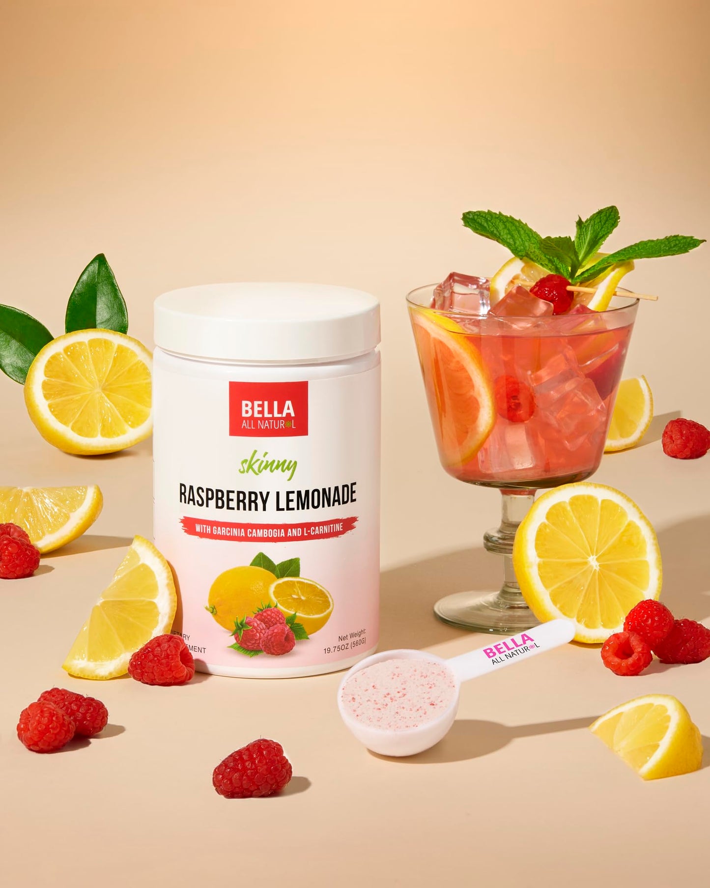 Bella All Natural Skinny Lemonade - Raspberry Flavor, 560G