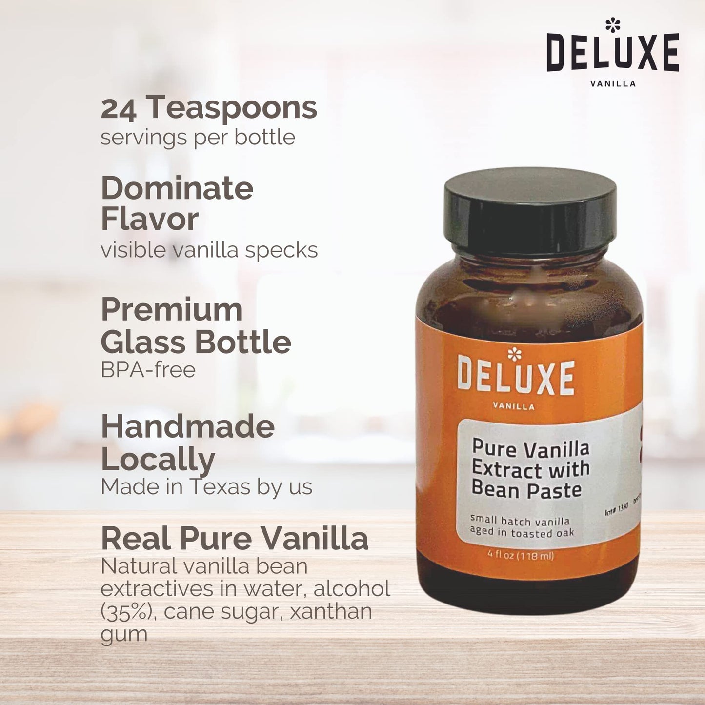 Vanilla Bean Paste For Baking (4Oz) Deluxe Vanilla, Made From Pure Vanilla Extract And Vanilla Bean Caviar. Small Batch Rich Cre