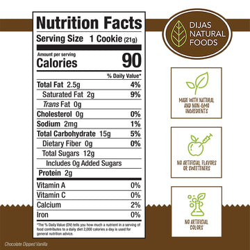 Dijas Natural Foods, Crunchy Fat Free Biscotti Cookie, All Natural Preservative Free Ingredients, Delicious Low Calorie Snack (5 Ounces, Chocolate Chipped Vanilla)