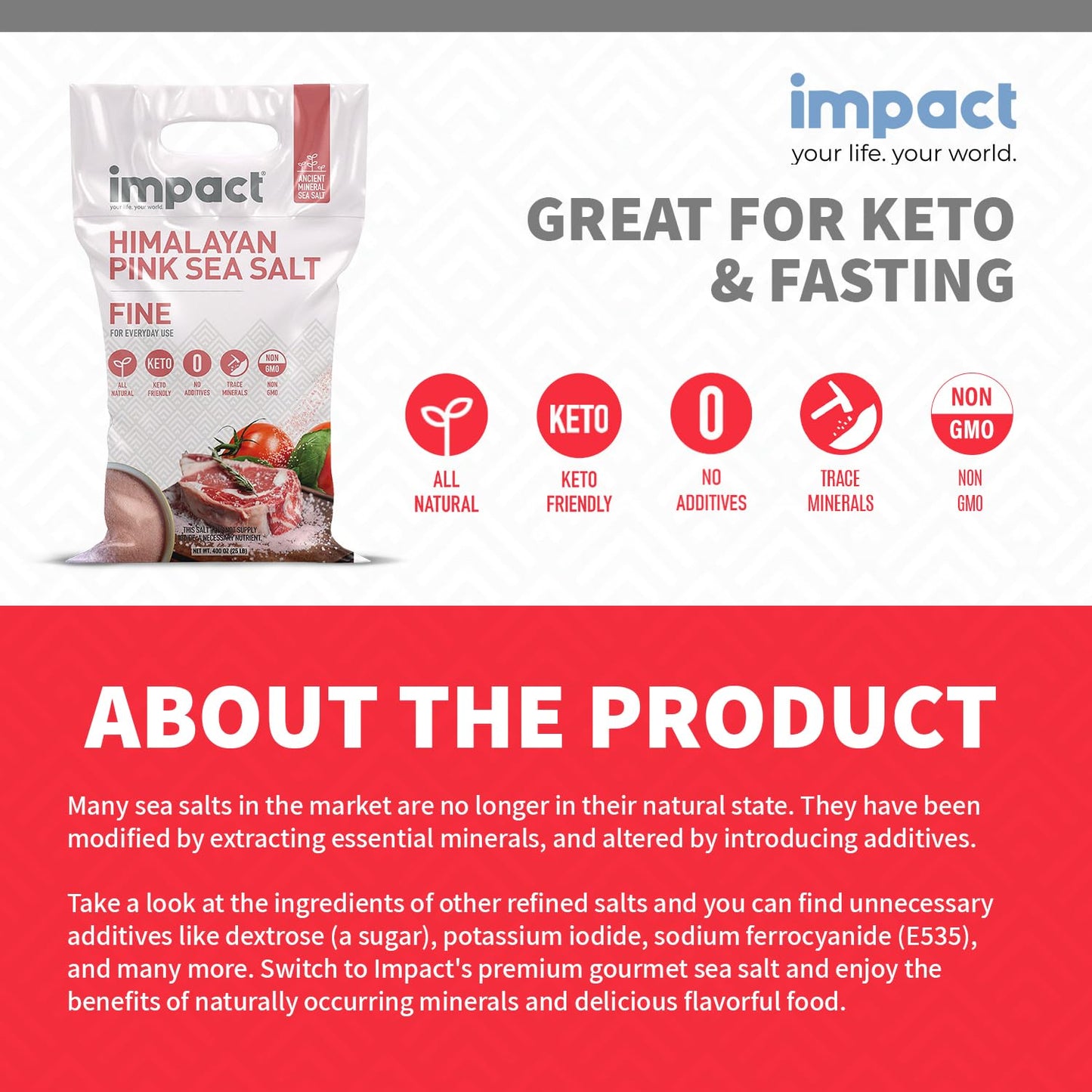 Impact Himalayan Pink Sea Salt - 400 Ounce - Non-GMO, Gluten-Free, No Additives, Rich in Trace Minerals
