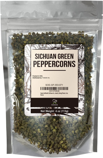 Soeos Green Peppercorns, 4oz(113g), Authentic Sichuan Green Peppercorns, Numbing and Tingle Effect, Less Seeds, Strong Flavor, E