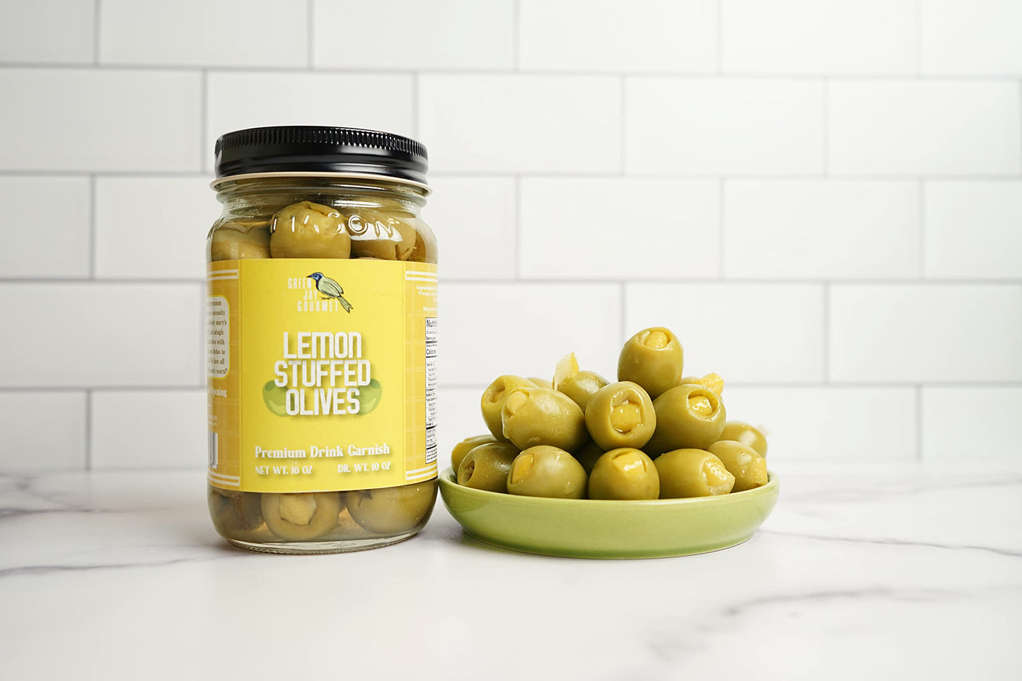 Green Jay Gourmet Stuffed Green Olives - Large 16 Ounces - All Natural Cocktail Garnish & Cheese Board Recipes