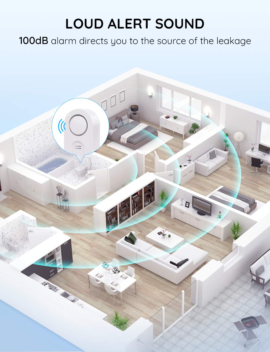 Govee Water Detectors 2 Pack, 100Db Adjustable Audio Alarm Sensor, Sensitive Leak And Drip Alert, For Kitchen Bathroom Basement