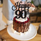 YCTHUNFISH 90th Birthday Cake Topper Black Glitter Bamboo Decoration for 90th Anniversary Party Supplies