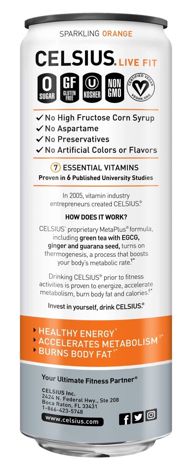 Sparkling Orange Fitness Drink, Zero Sugar, 12Oz. Slim Can (Pack Of 12)