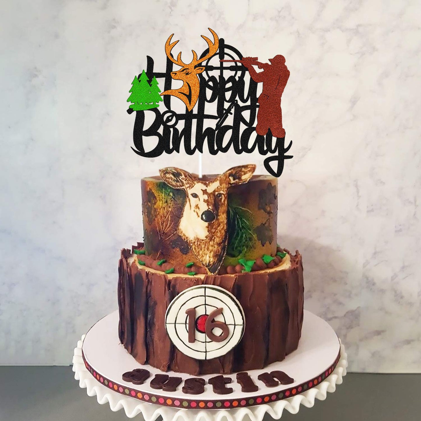 Ohiviaaa Deer Hunting Cake Topper Gone Hunting Hunter Camping Themed For Kids Boy Girl Men Happy Birthday Party Supplies Black G