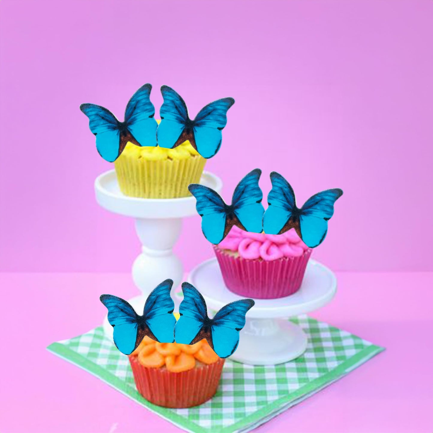 Ephlyn 48Pcs Edible 3D Cute Butterfly Cupcake Toppers For Baby Shower, Bridal Shower, Boys Girls Birthday Party Cake Decorations