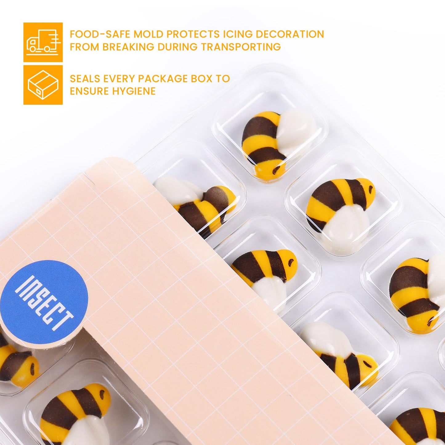 Royal Icing & Candy Bee Sprinkles - 32Pcs Cake Decoration Set For Cupcakes, Macarons & Cakecicles - Perfect For Bee & Spring The