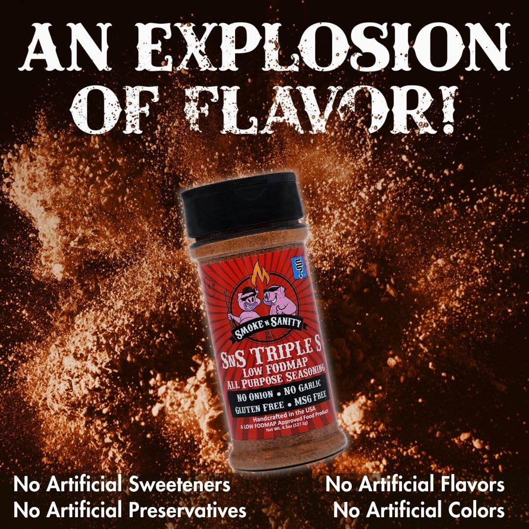 Smoke n Sanity SnS Triple S Certified Low FODMAP All Purpose Seasoning - Low FODMAP Foods - Contains No Garlic, No Onion - Glute