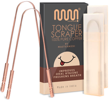 Mastermedi Tongue Scraper With Case Easy To Use Tongue Scraper For Adults, Tongue Cleaner For Oral Care & Hygiene (Copper Set Of