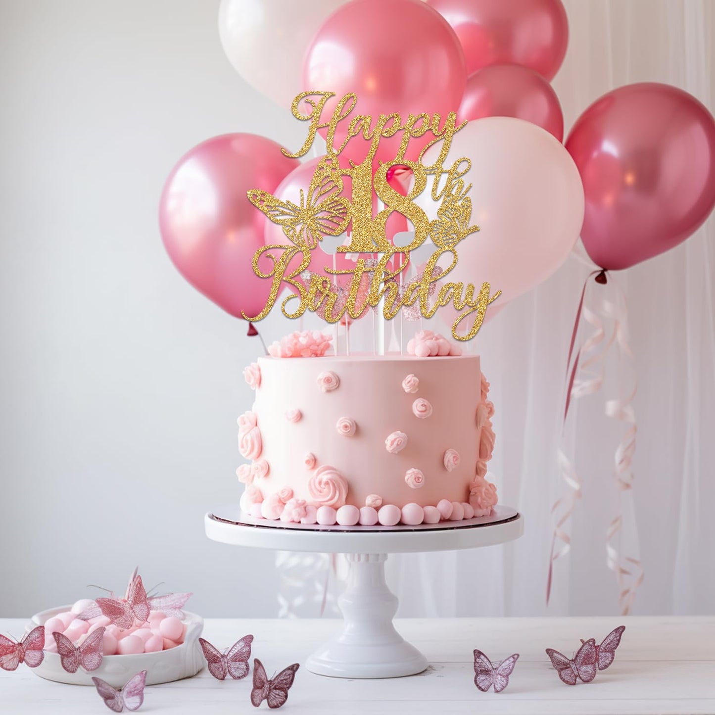 We Can Bearly Wait Gold Glitter 18th Birthday Cake Topper - Butterfly Themed Paper Decoration
