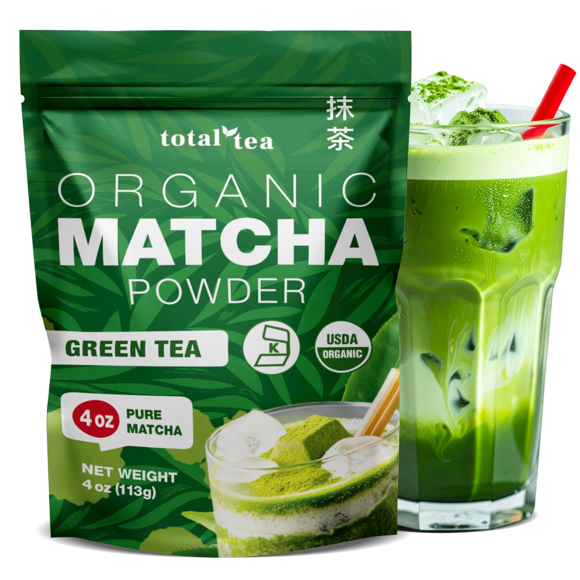 Organic Matcha Green Tea Powder (4-Oz) – Certified Usda Organic Powder For Matcha Latte, Tea, And Smoothies – Kosher, Non-Gmo, Antioxidant Rich Fruit Tea By Total Tea