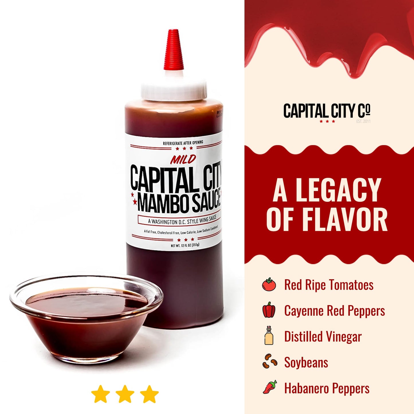 Capital City Mambo Sauce - Mild Recipe | Washington Dc Wing Sauces | Perfect Condiment Topping For Wings, Chicken, Pork, Beef, S