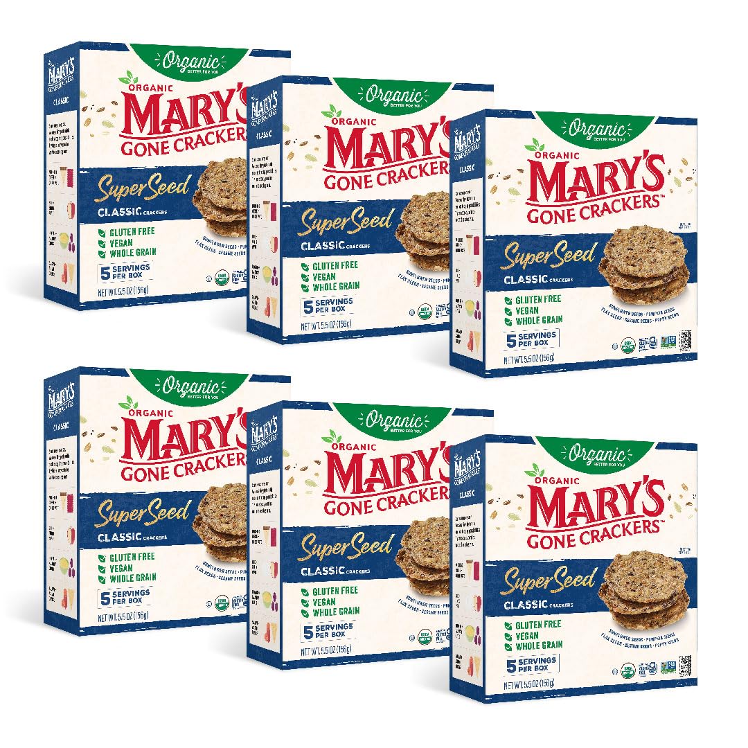 Mary s Gone Crackers Organic Super Seed Crackers, Classic - Gluten-Free, NON-GMO, Vegan & Whole Grain, 5.5 Ounce (Pack of 6)