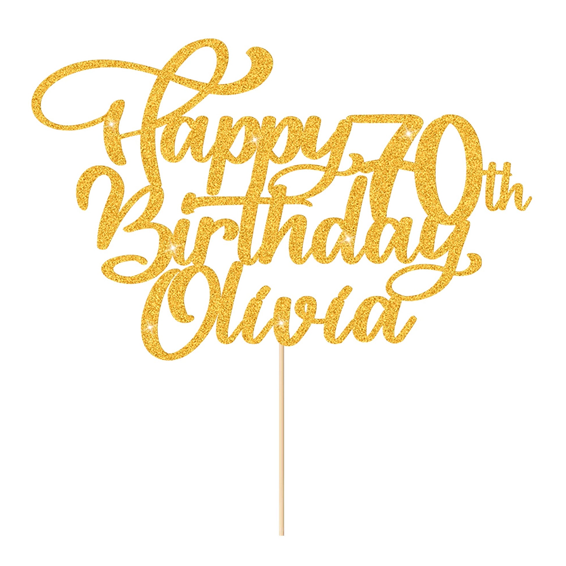 EDSG Customized Cake Topper - Personalized Happy Birthday Decoration, Gold, Paper, Any Name & Age