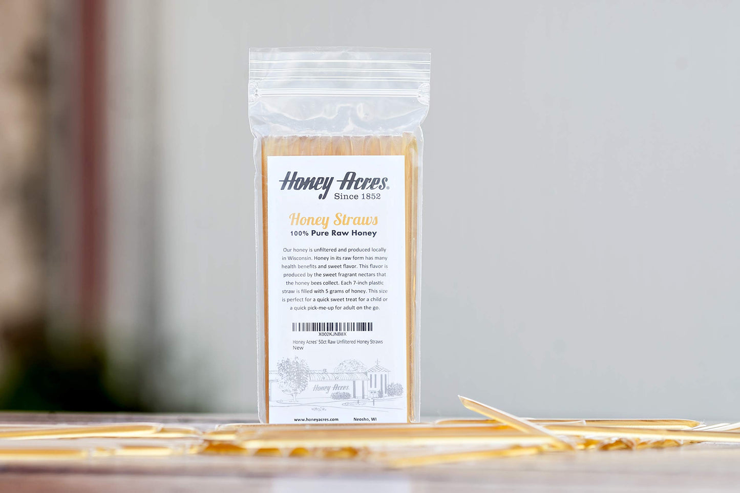 Honey Acres' Raw Unfiltered Honey Straws - Usa Honey Sticks (Clover, 50 Count)