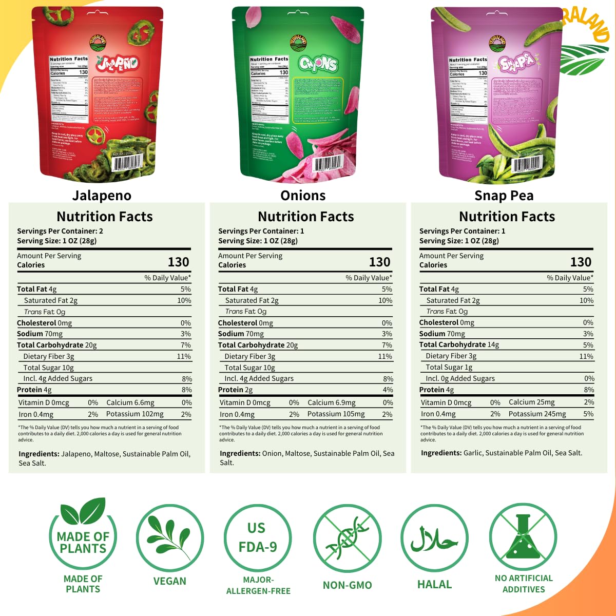 Terraland Vegetable Snack Variety Bundle - Garlic, Jalapeo, Beet, Snap Pea, Onion, & Okra - Pack Of 6