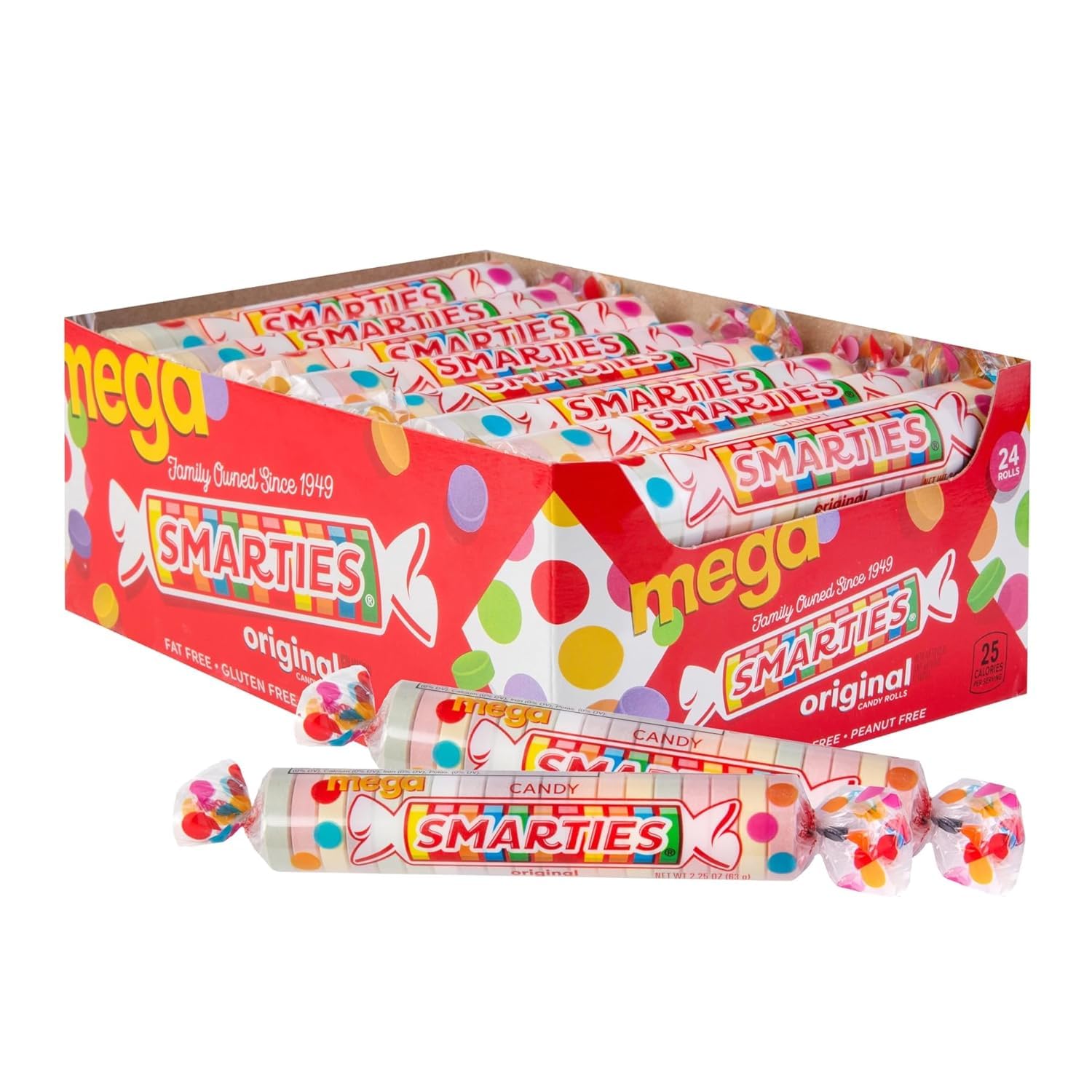 Smarties Candy Mega Rolls - Gluten & Vegan Free - Assorted Flavor Treat - Peanut Free Plant Derived Ingredients - Ideal Hallowee