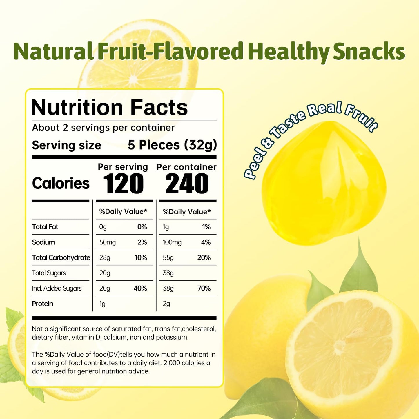 Joyvitas Peelable Gummy VC Lemon Candy - Low Sugar, Individually Wrapped, Resealable Snacks, 3.17oz (Pack of 8)