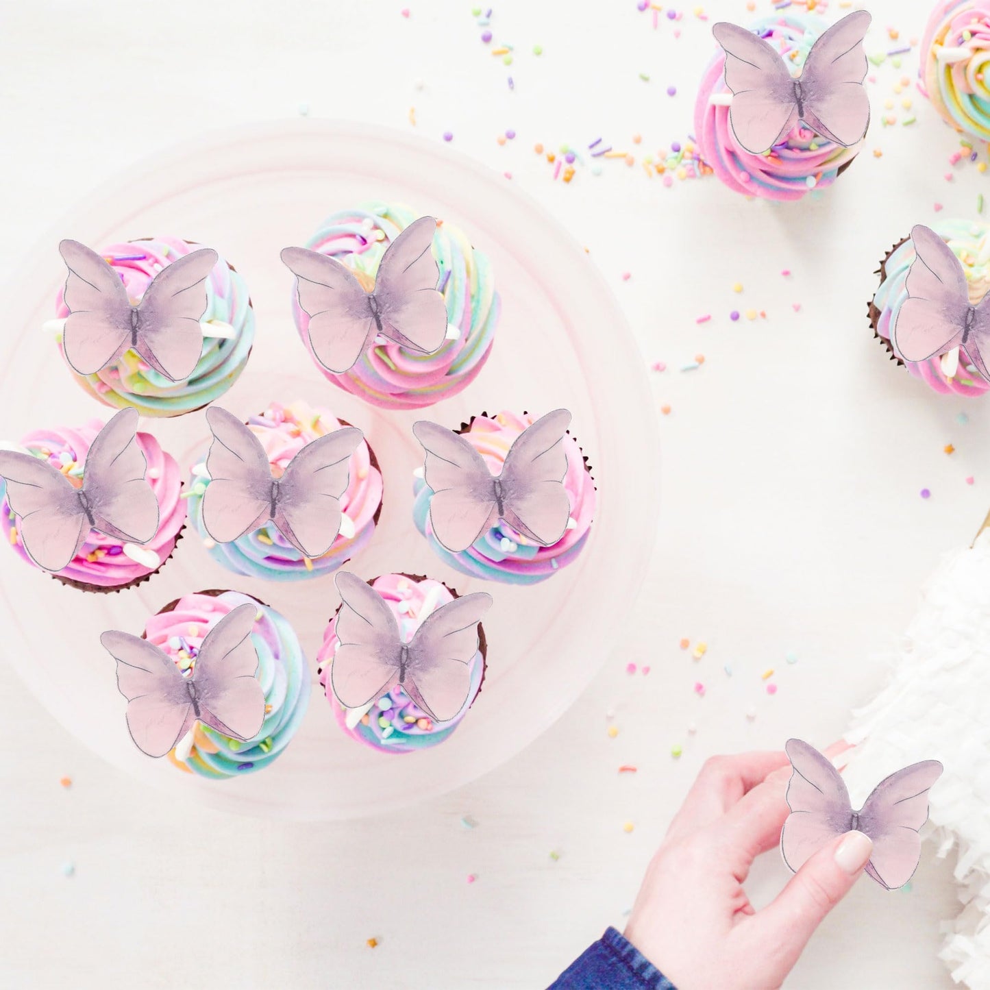 Gyufise 48Pcs Edible Butterfly Cake Decorations - Wafer Paper Butterflies & Cupcake Toppers - Purple
