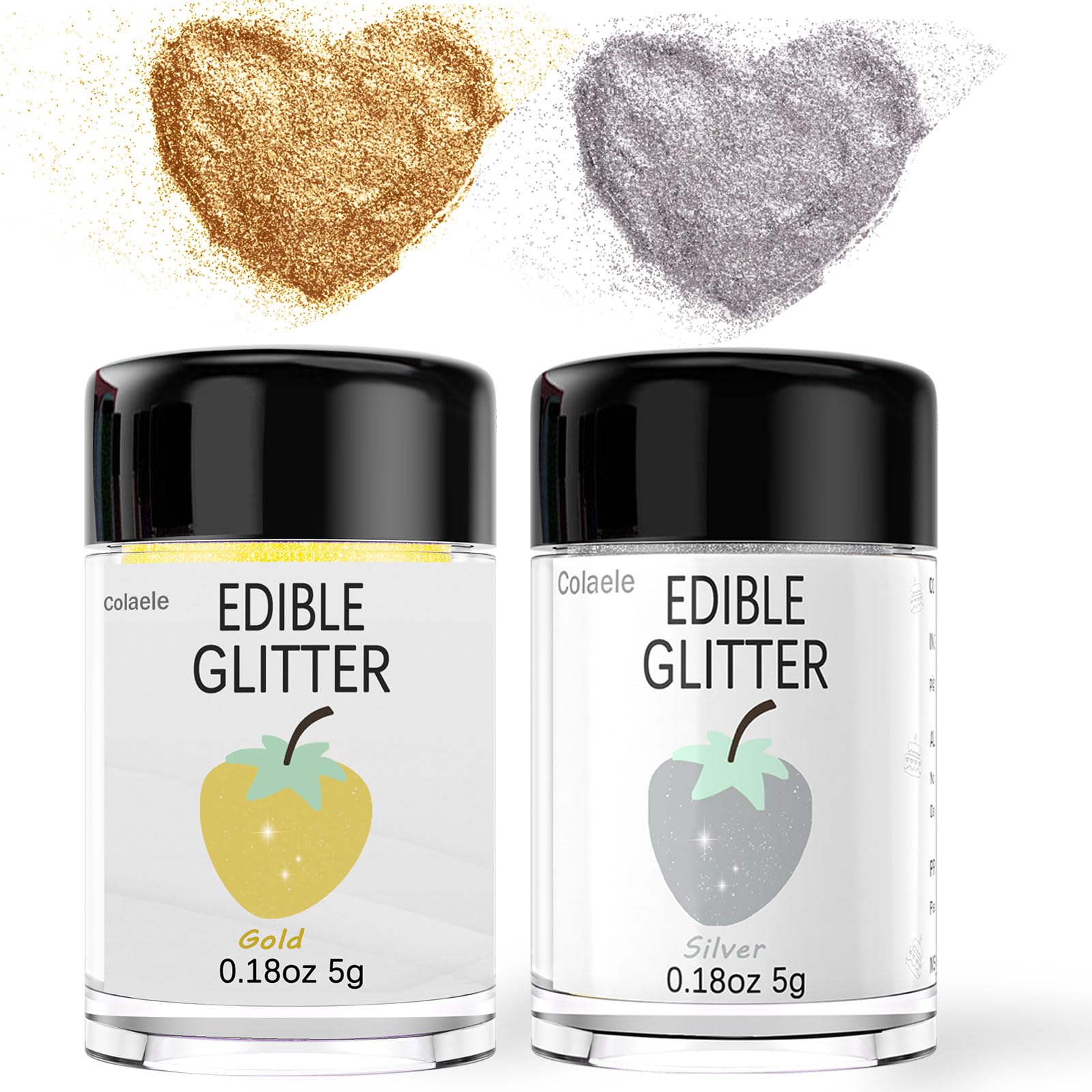 Colaele Edible Glitter Powder - Food Grade Luster Dust for Cake Decorations, 5g, Gold/Silver