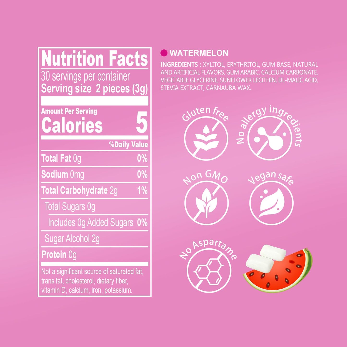 DC24 DAILY CARE Xylitol Chewing Gum, Sugar Free, Watermelon Flavor, 60 Count, Aspartame Free, Low-Calorie