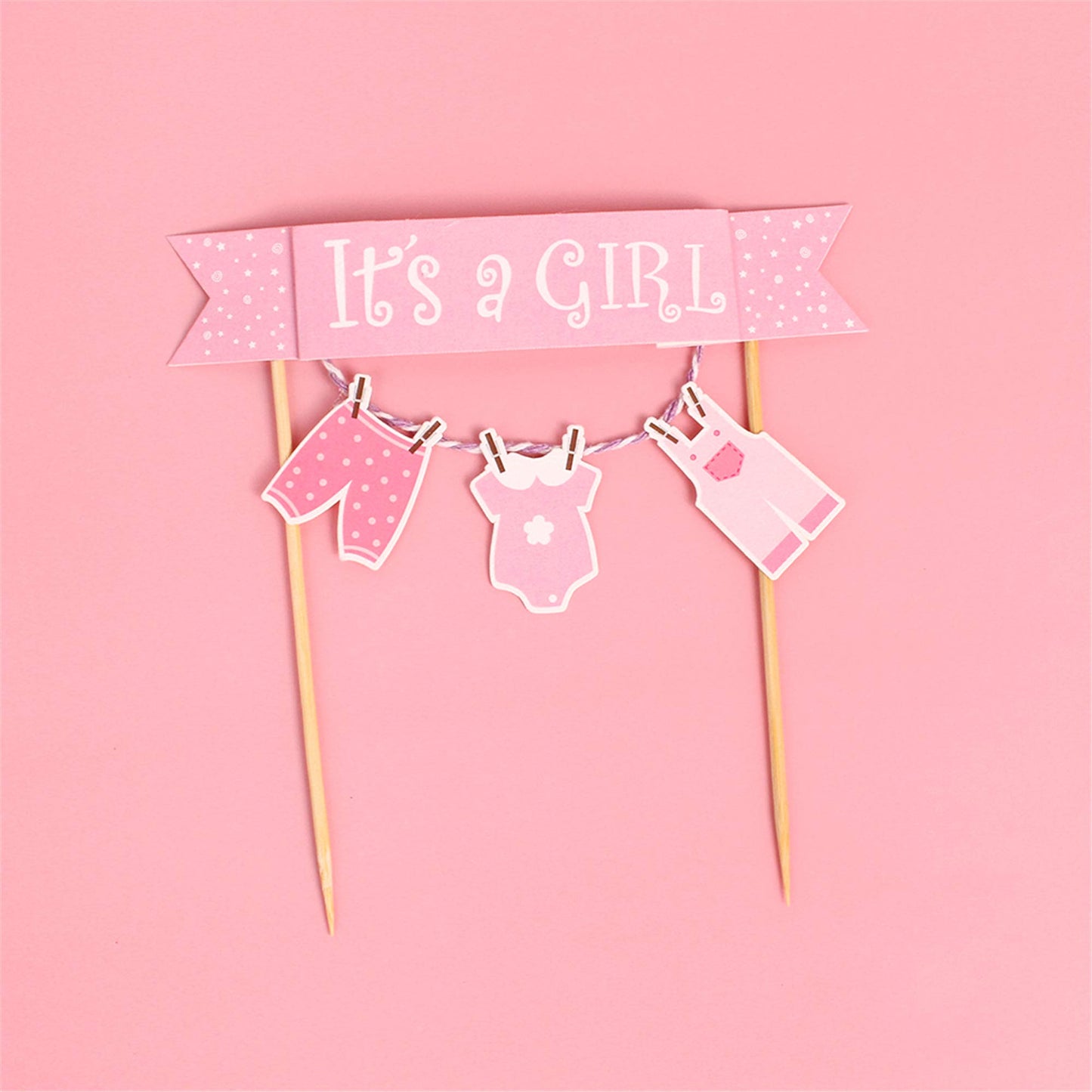 It'S A Girl Pink New Born Baby Cake Topper Baby Cloth Cake Topper Flag Cupcake Topper For Girl Birthday Party Decoration Baby Sh