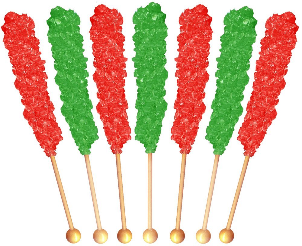 Buffalo Bills Christmas Rock Candy On A Stick (36-Ct Tub Green And Red Rock Candy Crystal Sticks)