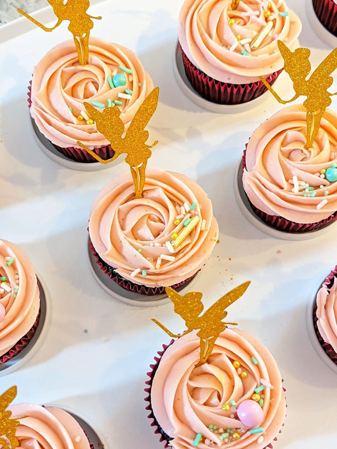 Jevenis 32Pcs Gold Glitter Fairy Cupcake Toppers Angel Cake Topper Ballet Cupcake Topper For Birthday Bridal Shower Baby Shower