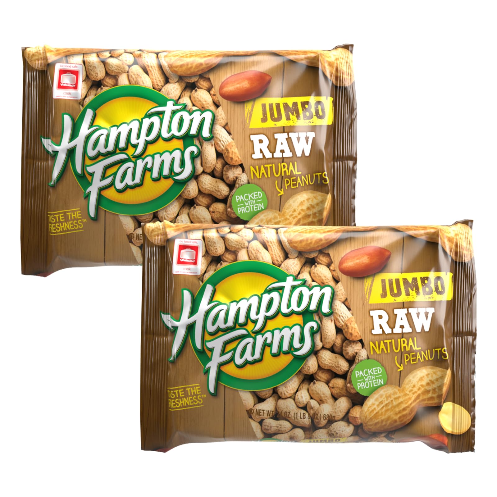 Hampton Farms - Jumbo Raw Natural In-Shell Peanuts - Great for Boiling - 24 oz. Bags - 2 Pack