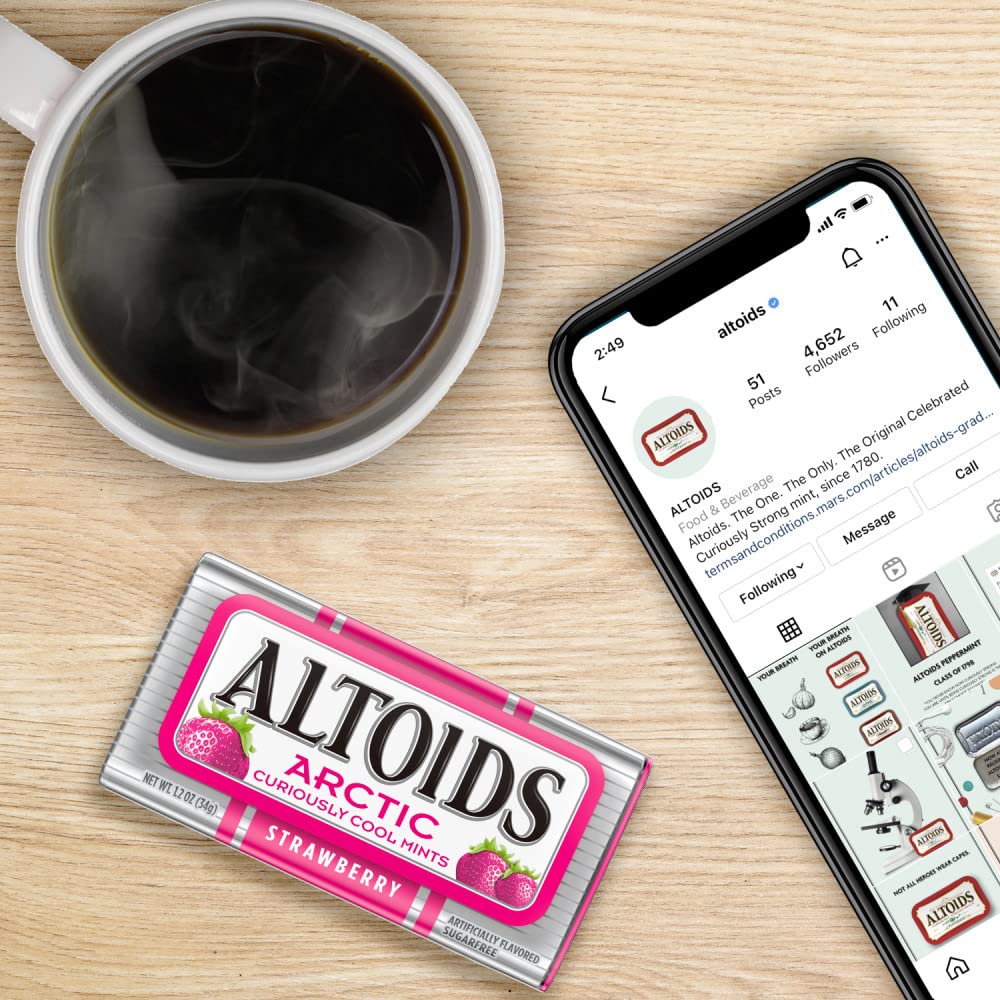 Altoids Arctic Strawberry Breath Mints Hard Candy Bulk, 1.2 Oz Tin (Pack Of 8)