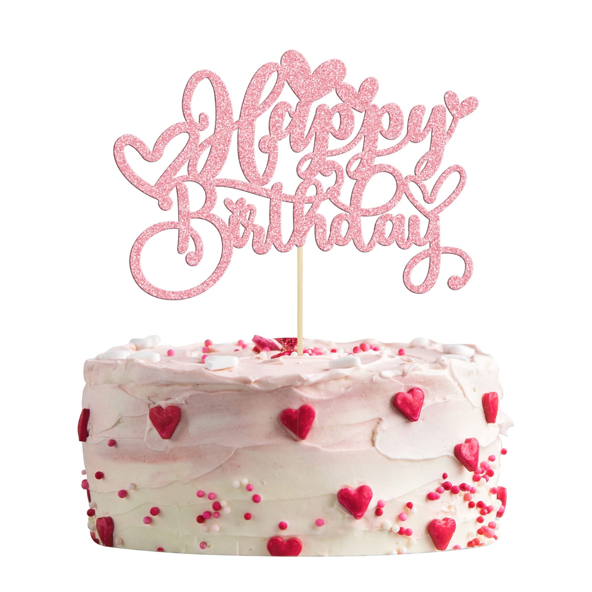 Gyufise 1Pc Happy Birthday Cake Topper With Love Heart Glitter Valentine'S Day Cake Picks Love Theme Baby Shower Kids Birthday P