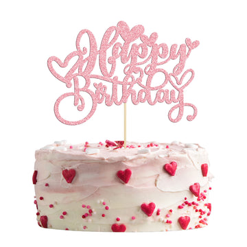 Gyufise 1Pc Happy Birthday Cake Topper With Love Heart Glitter Valentine'S Day Cake Picks Love Theme Baby Shower Kids Birthday P