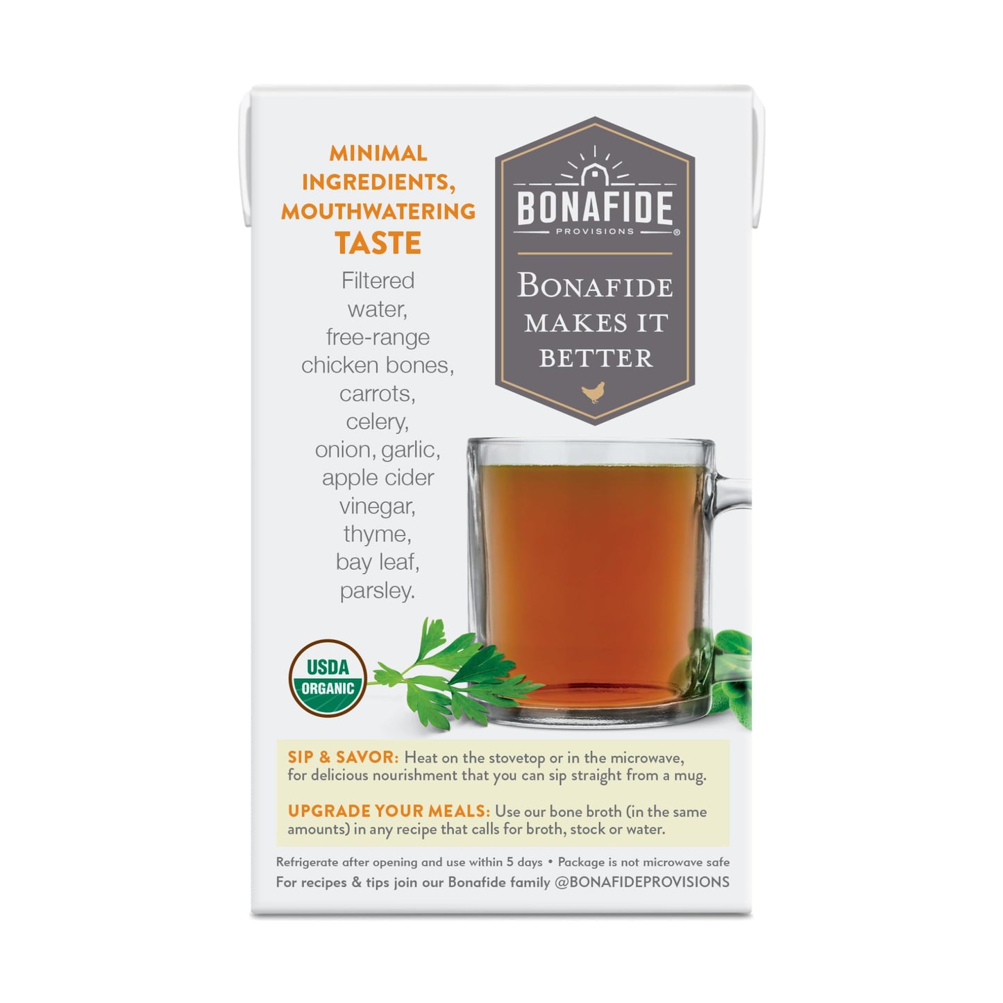 Bonafide Provisions Fresh Organic Chicken Bone Broth - No Salt Added, 16.9Oz - 6 Pack