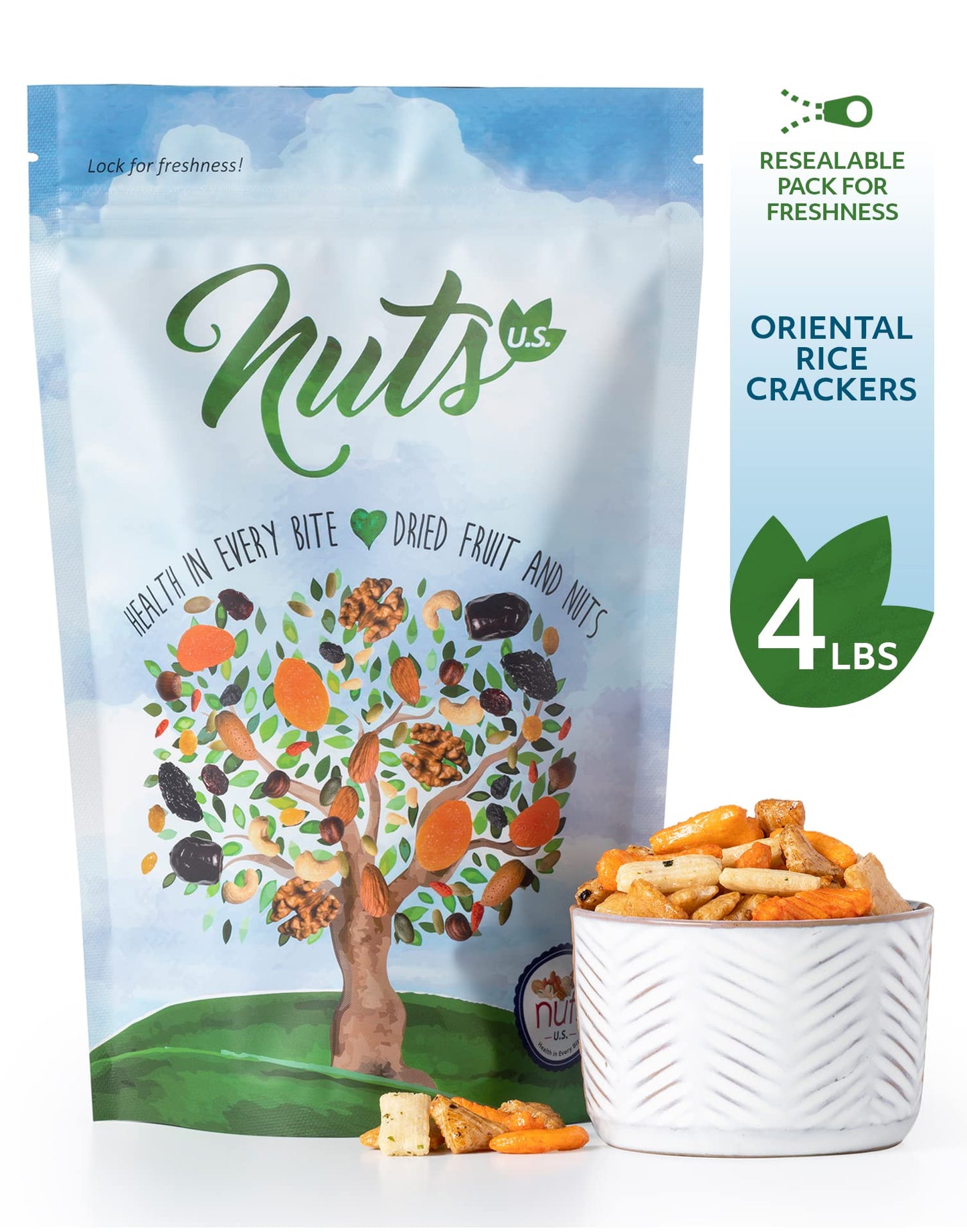 NUTS U.S. Oriental Rice  ers - Crunchy & Spicy, Non-GMO, 4 lbs, Resealable Bag