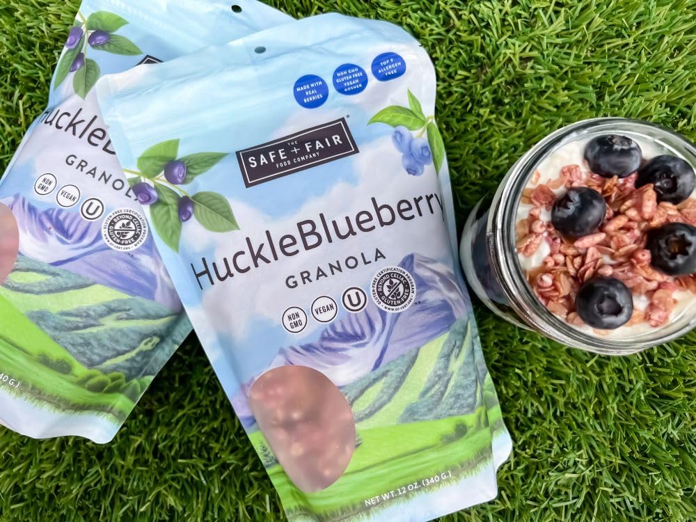 Safe + Fair Huckleblueberry Granola - Gluten-Free, Dairy-Free & Vegan Breakfast, Snack Or Dessert - Allergen-Free, Non-Gmo, And