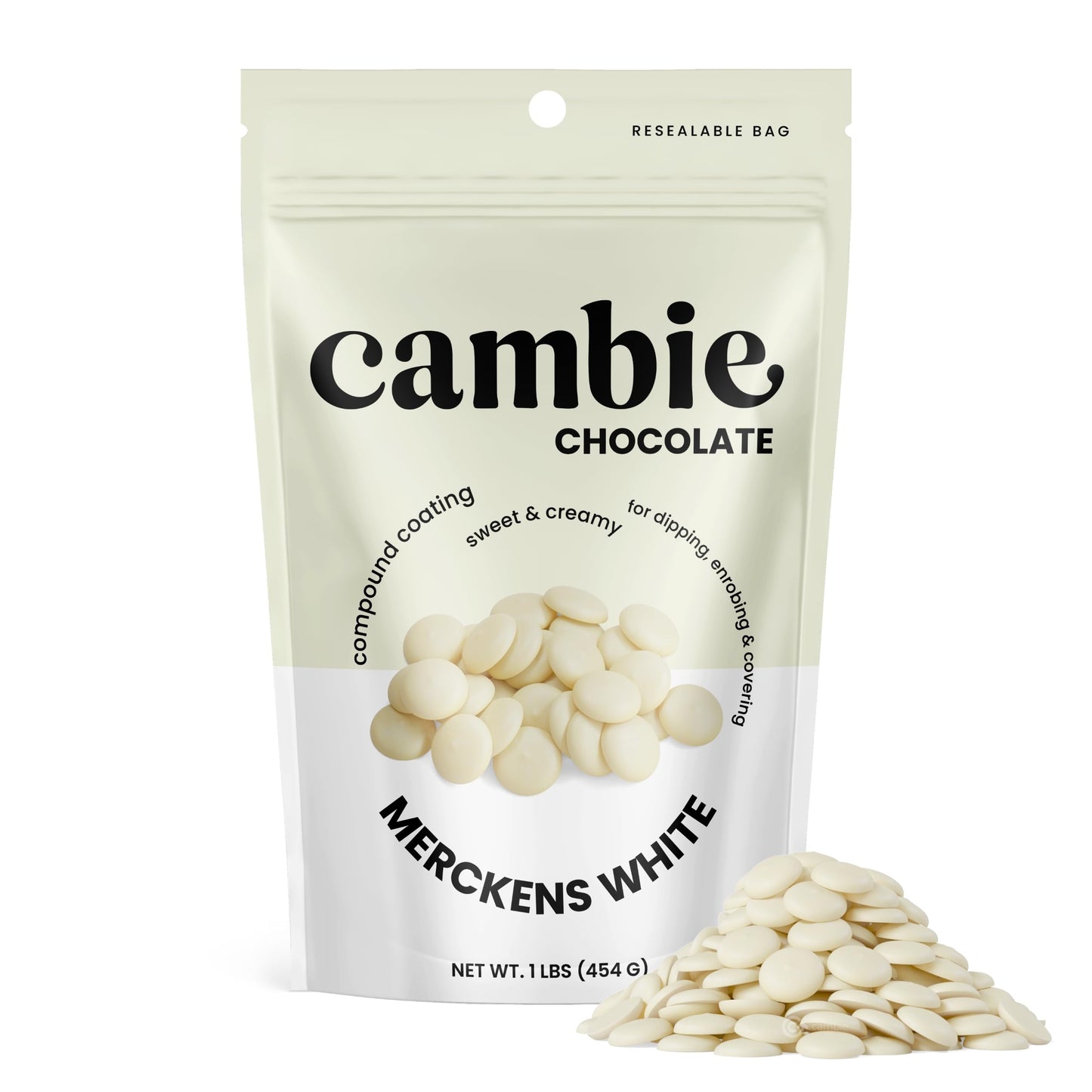Merckens White Chocolate Melting Wafers by Cambie  White Melting Chocolate  Candy Melts & Baking Chocolate  For Dipping  Covering  Desserts & Baking  1 lb