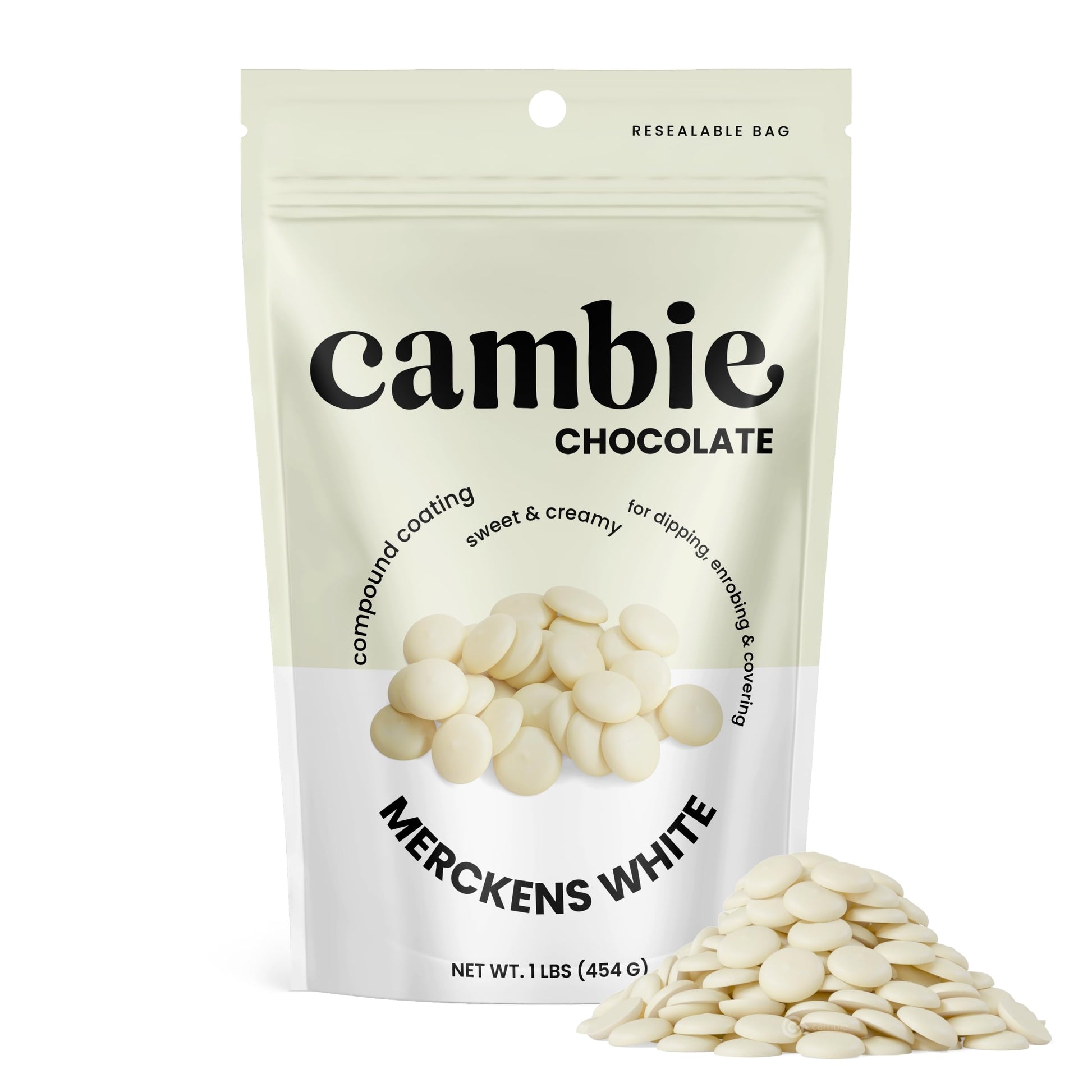 Merckens White Chocolate Melting Wafers by Cambie  White Melting Chocolate  Candy Melts & Baking Chocolate  For Dipping  Covering  Desserts & Baking  1 lb