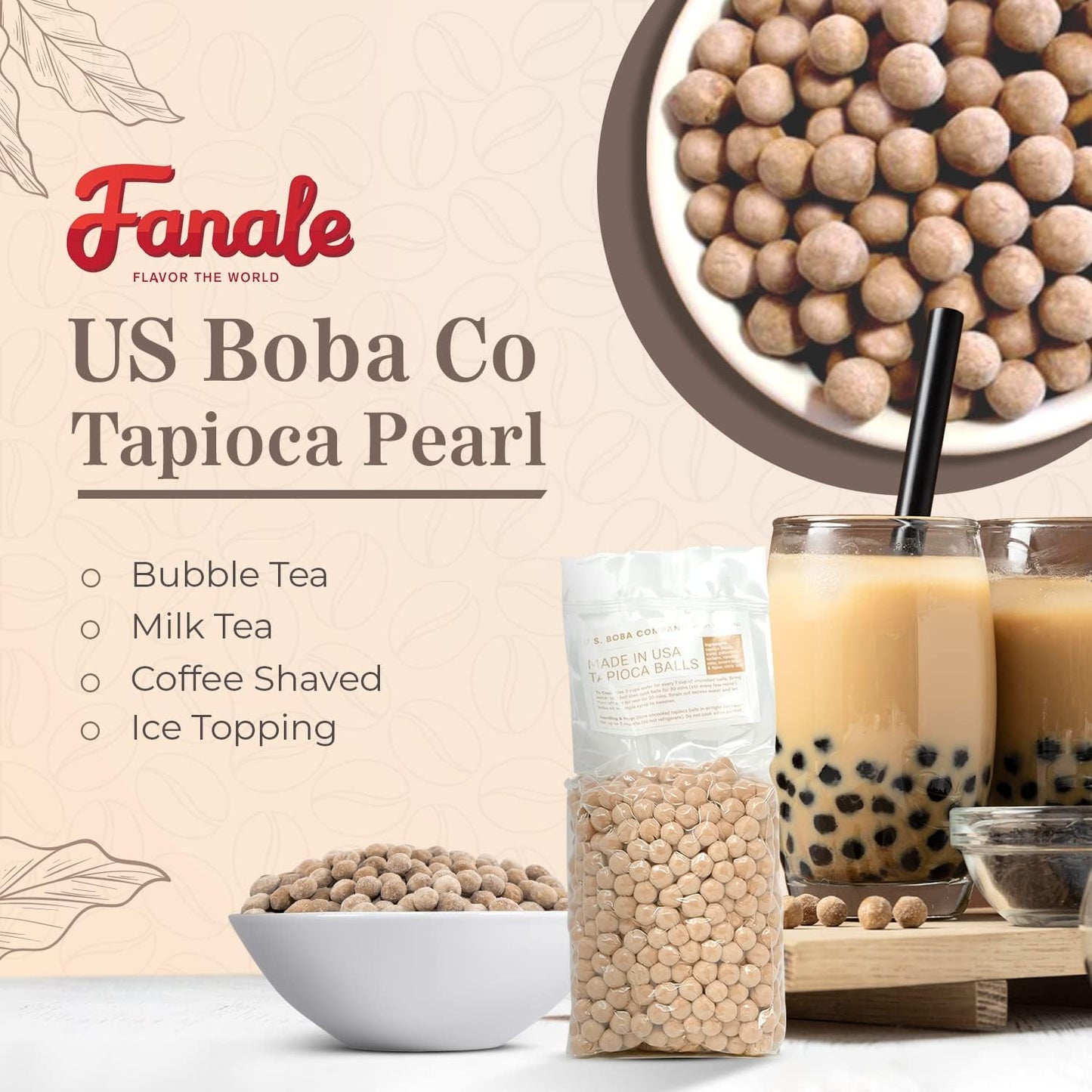 Fanale Unsweetened Tapioca Pearls, Easy to Cook Boba Balls for Tea & Desserts, Brown Sugar Flavor, 1 Pound Pack