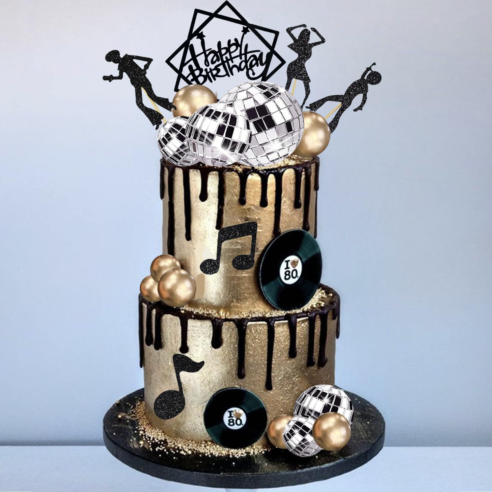 36Pcs Disco Ball Cake Toppers Music Dancing Themed Cake Cupcake Decorations Gold Balls Cake Toppers With Mirror Balls For 70S 80