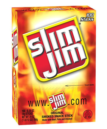 Slim Jim Smoked Snack Sticks, Original Flavor, 28-Oz Total, Pack of 100, Convenient Snack Option