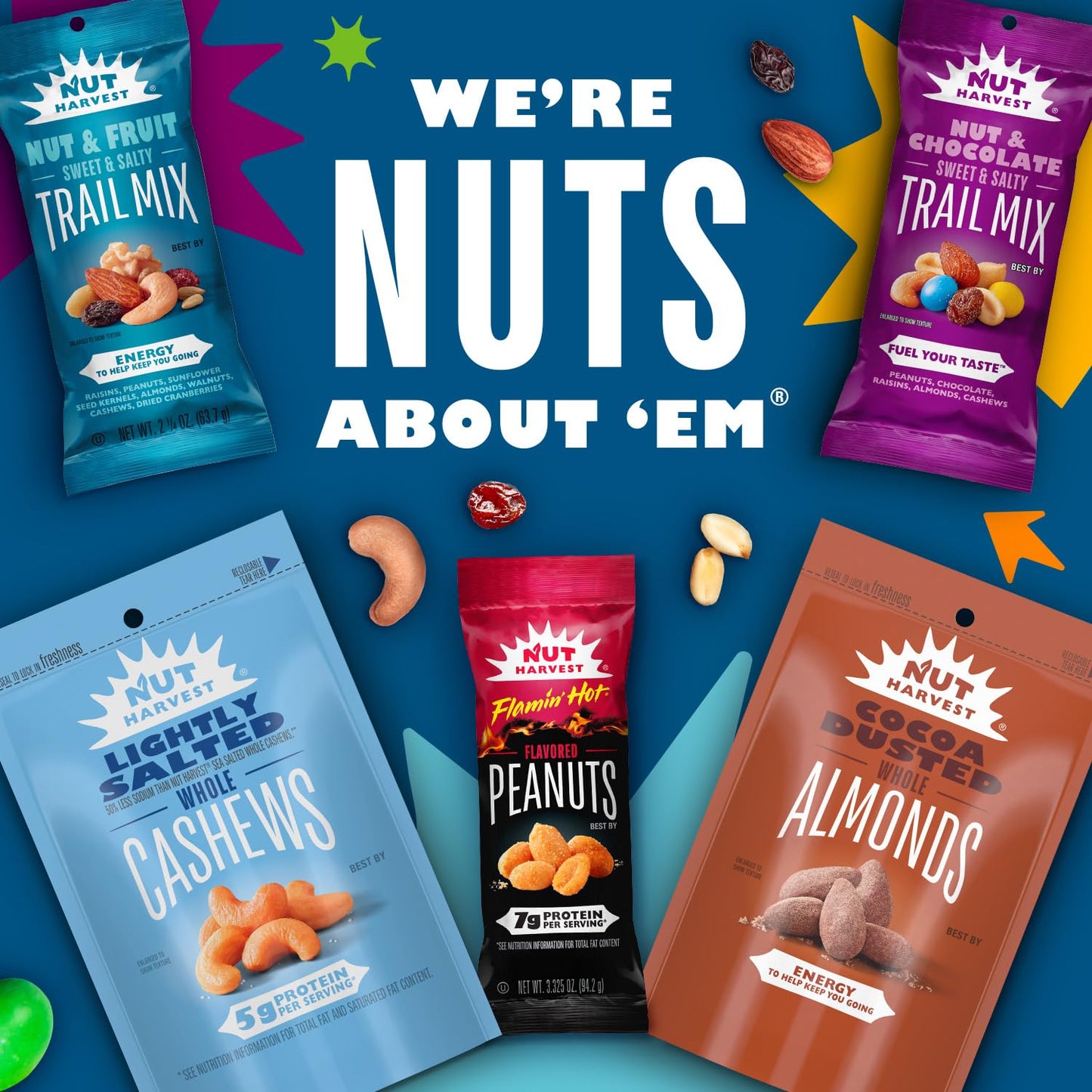 Nut Harvest, 3 Flavor Peanuts Variety Pack, Individual Bags (36 Pack)