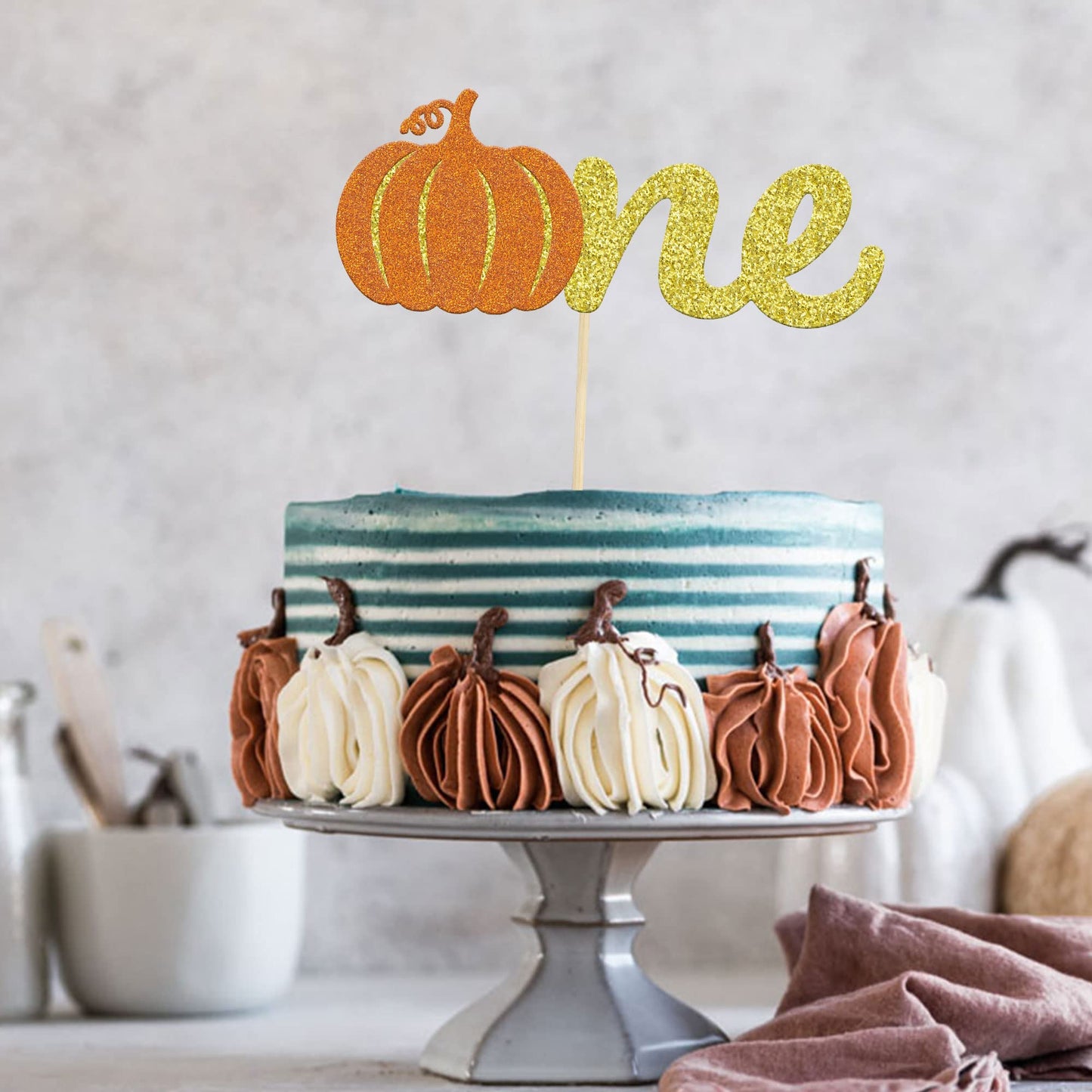Gyufise 1 Pack Pumpkin One Cake Topper Glitter Fall Theme Little Pumpkin 1St Birthday Cake Pick Decorations For Baby Shower Firs