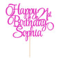 EDSG Happy Birthday Cake Topper, Personalized Double-Sided Glitter, Any Age & Name, Pink
