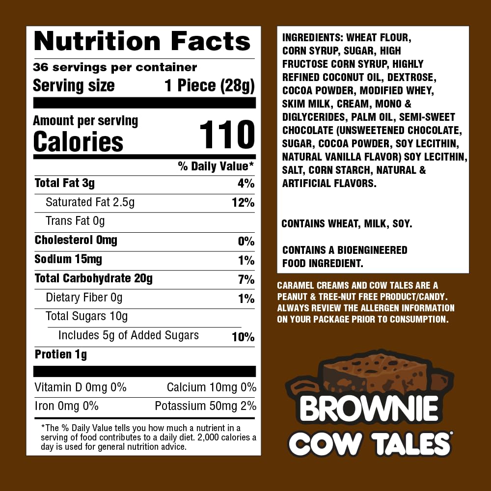 Goetzes Candy Caramel Brownie Cow Tales - 2.25 Pound Canister (36 Ounces) - Fresh from the Factory