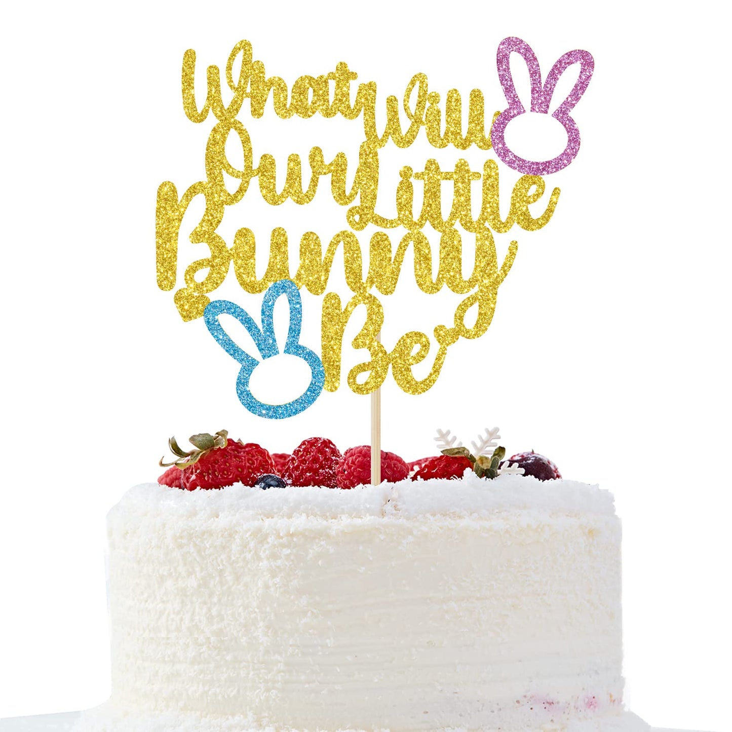 Unoggsor What Will Our Little Bunny Be Cake Topper - Easter Gender Reveal Cake Topper - Boy Or Girl  Easter Theme Baby Shower Party Decorations  Gold Glitter