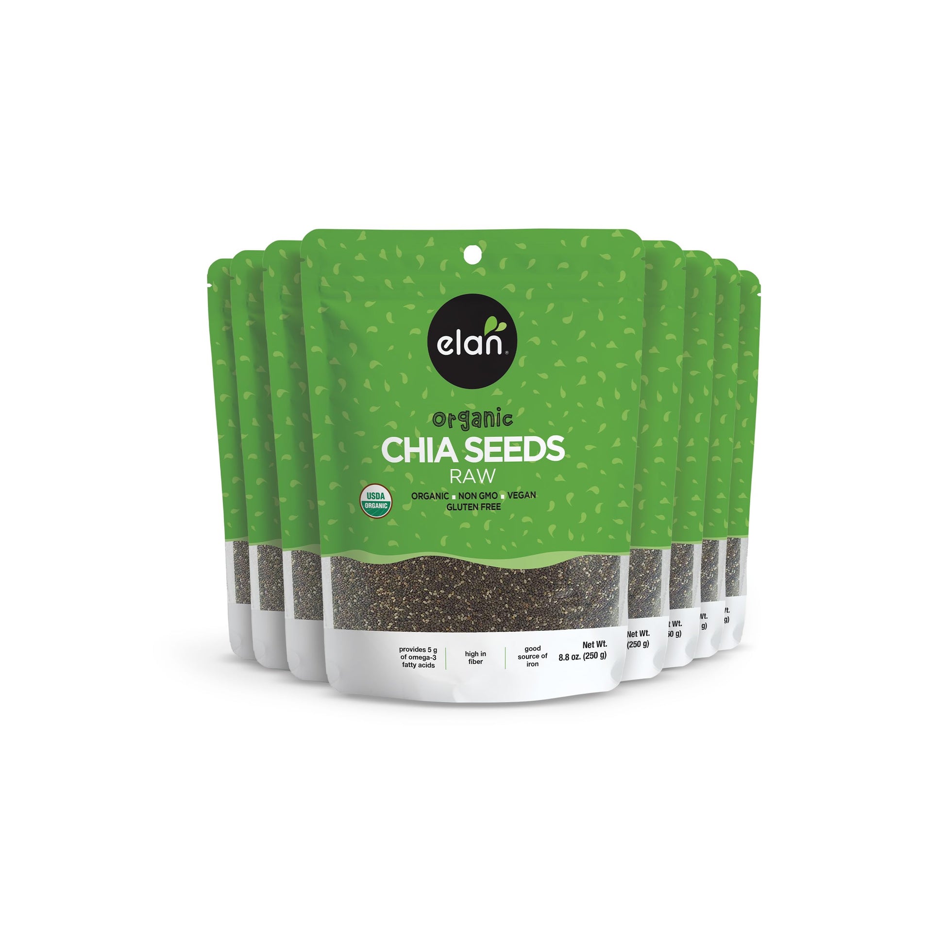 Elan Organic Chia Seeds, Natural Raw Black Chia Seeds, Plant-Based, Non-Gmo, Vegan, Gluten-Free, Kosher, Gels Easily, Superfood, 8 Pack Of 8.8 Oz