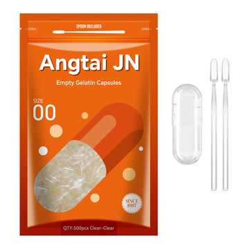 Angtai JN Gelatin Capsules Size 00 - Empty Pill Gel Caps, 500 Count, Gluten Free, Non-GMO, Halal Certified