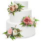 Rinlong 3Pcs Pre-made Pink Cake Topper Flowers Cake Decorations Wedding Cake Decorating Flowers Decor for Baptism Girl Baby Show